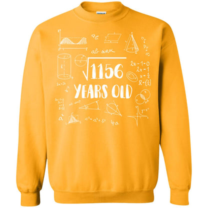 Square Root Of 1156 34th Birthday 34 Years Old Math T-shirt Gold