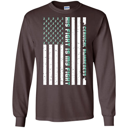 Cervical Awareness His Fight Is My Fight Teal White Stars Flag Of Usa Shirt Dark Chocolate