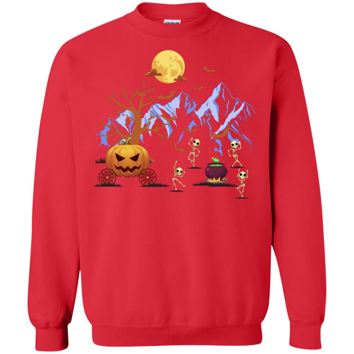 Dancing Skeleton With Pumpkin Funny Halloween Gift Shirt Red