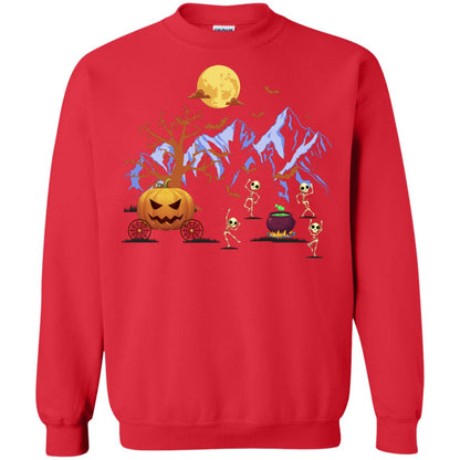 Dancing Skeleton With Pumpkin Funny Halloween Gift Shirt Red