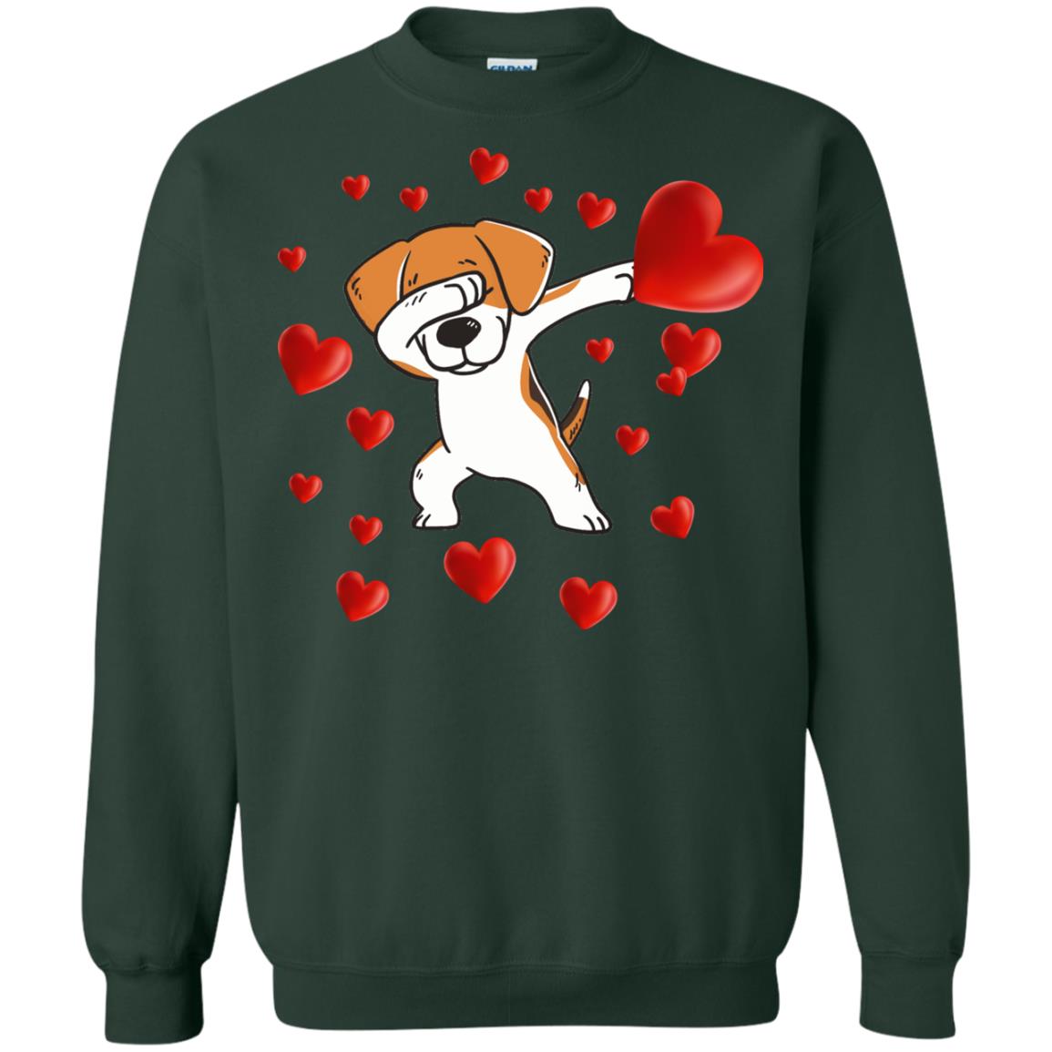 Valentines Day T-shirt Dabbing Dog Forest Green