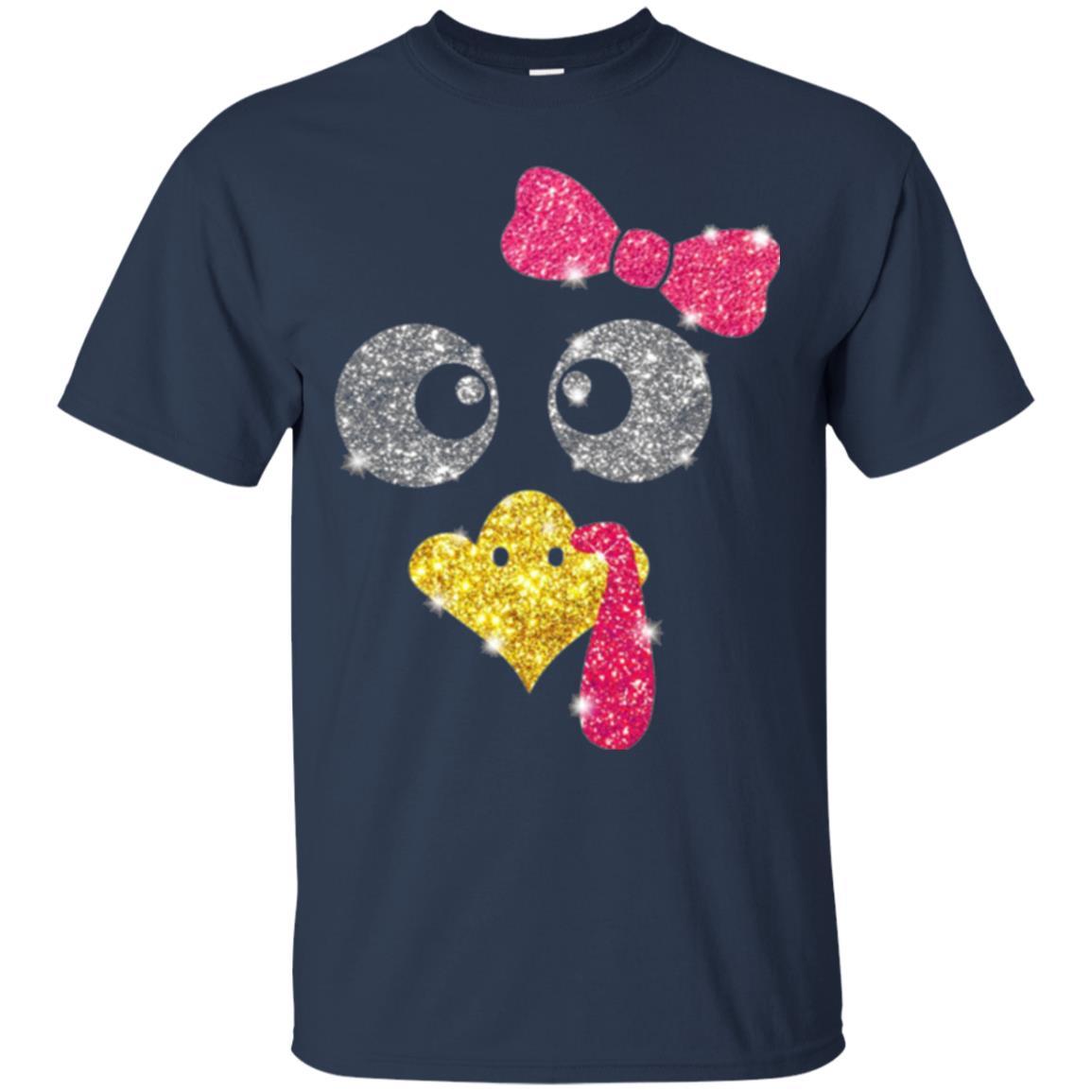 Thanksgiving T-shirt Turkey Face Girl T-shirt Navy