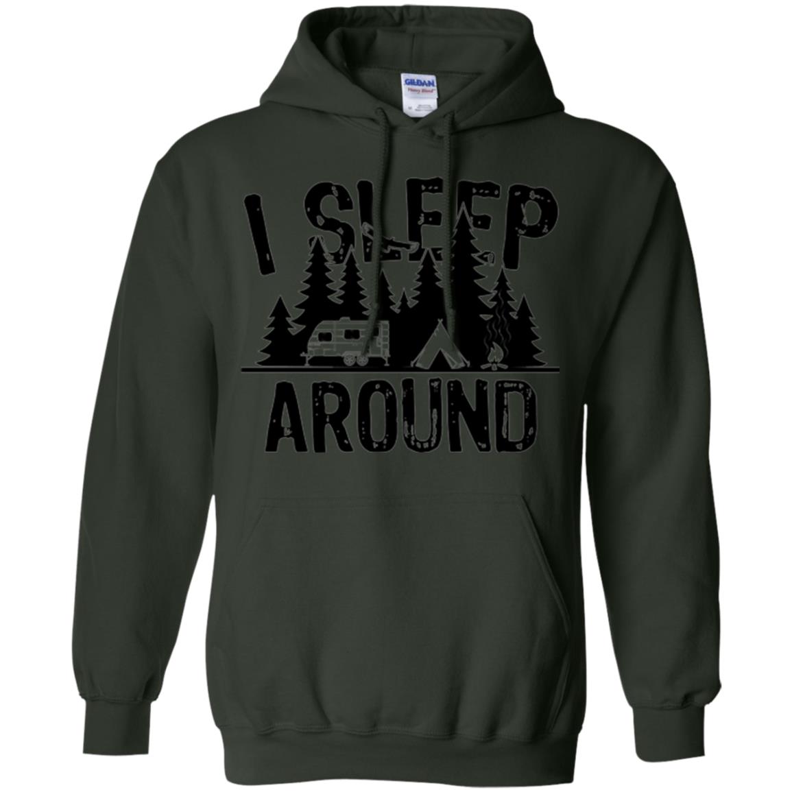 Funny Camping T-shirt I Sleep Around Forest Green