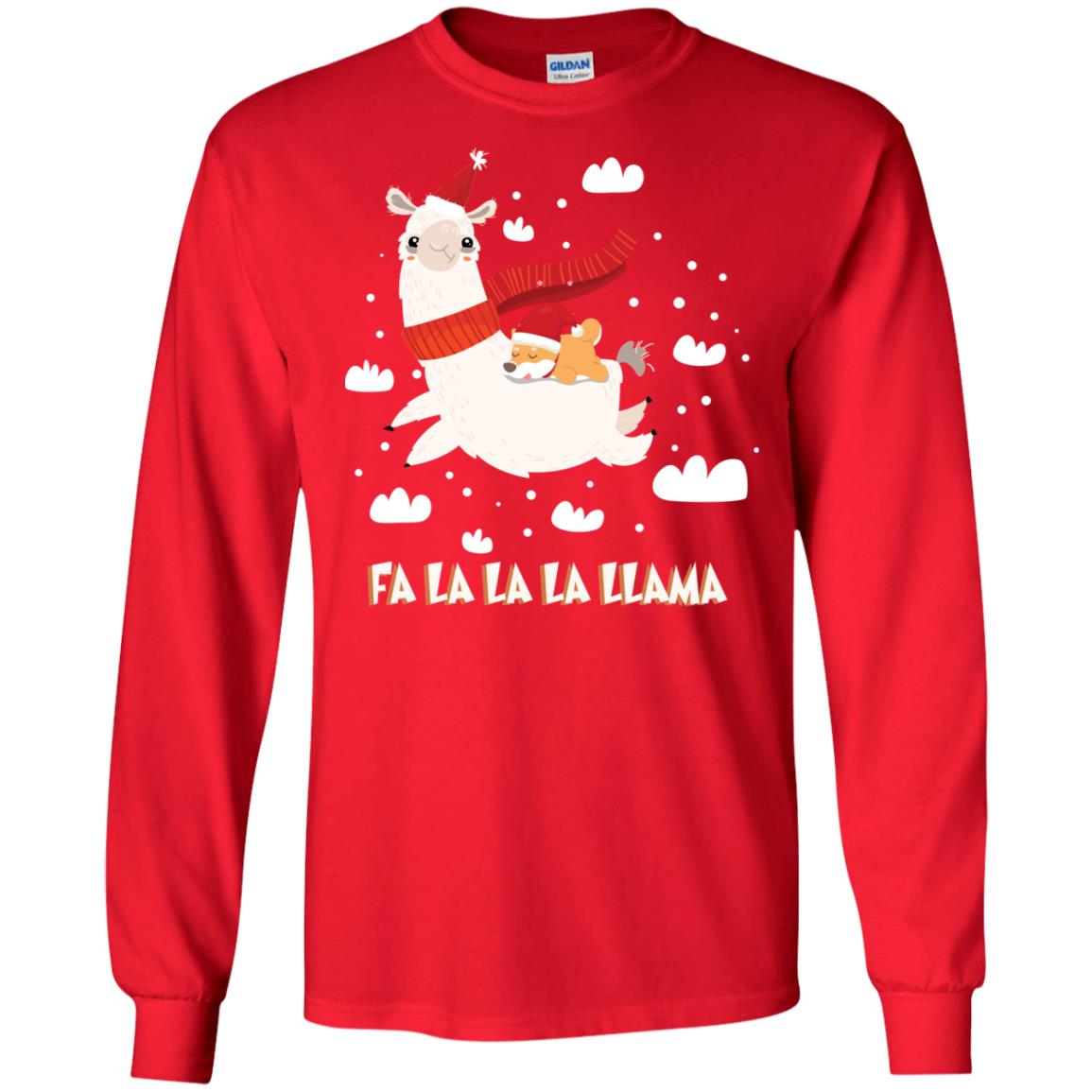 Fa La La La Llama With Shiba Inu X-mas Gift Shirt Red