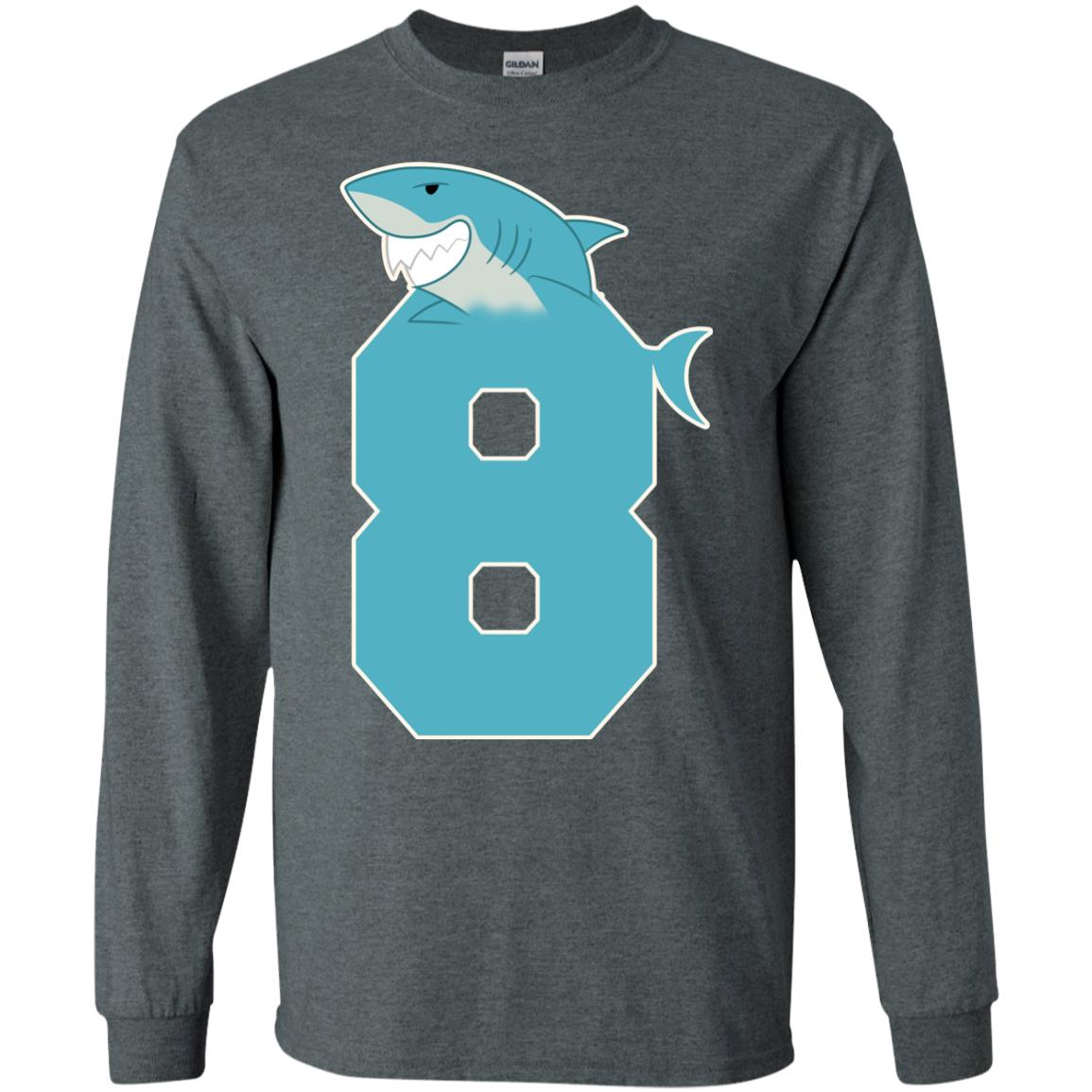 8th Birthday Shark Party Shirt Dark Heather