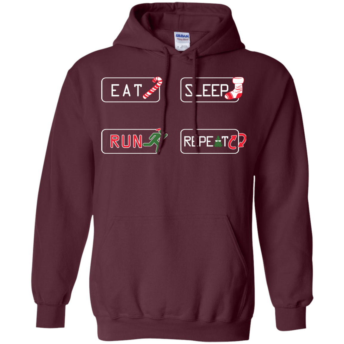 Christmas T-Shirt Eat Sleep Run Repeat Maroon