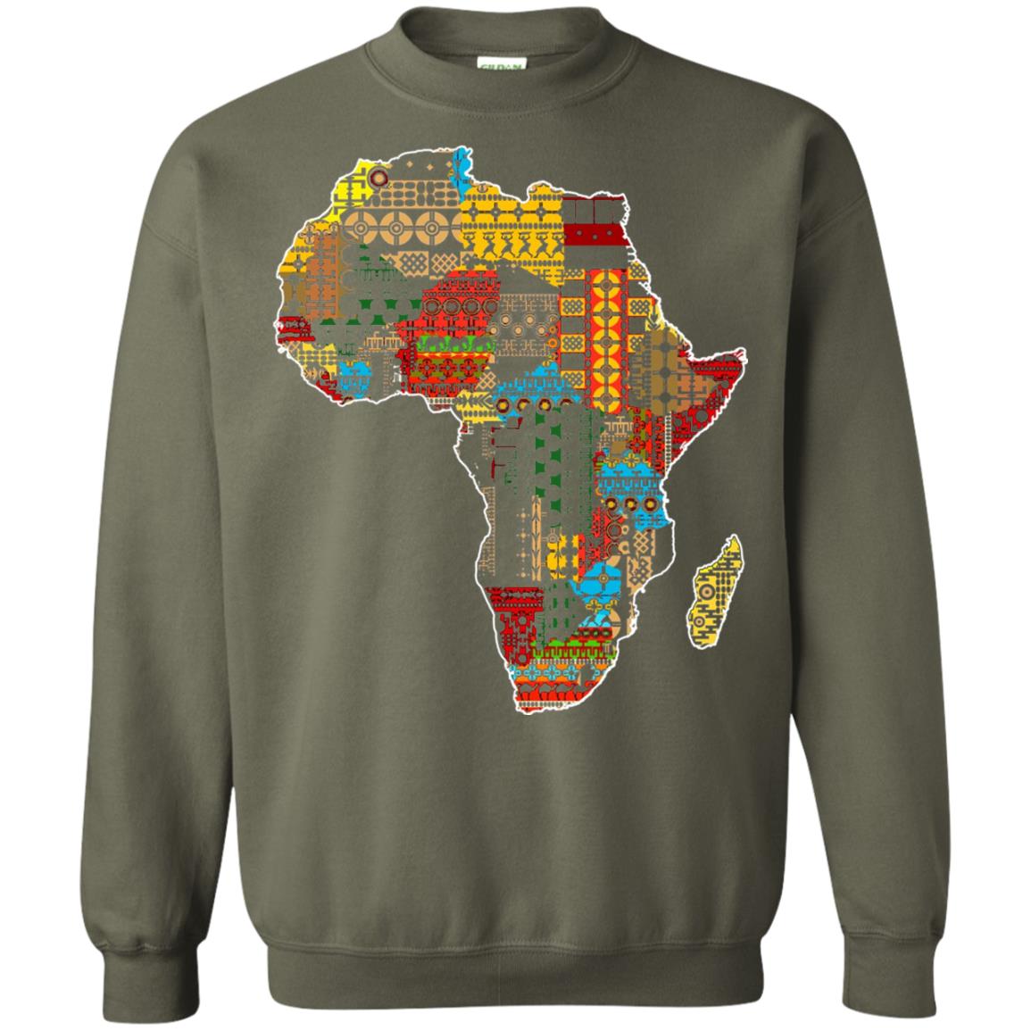 African Pride Traditional Ethnic Pattern Africa Map Shirt Military Green