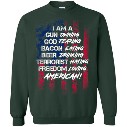 Military T-shirt I Am A Gun Owning God Fearing Bacon Eating Forest Green