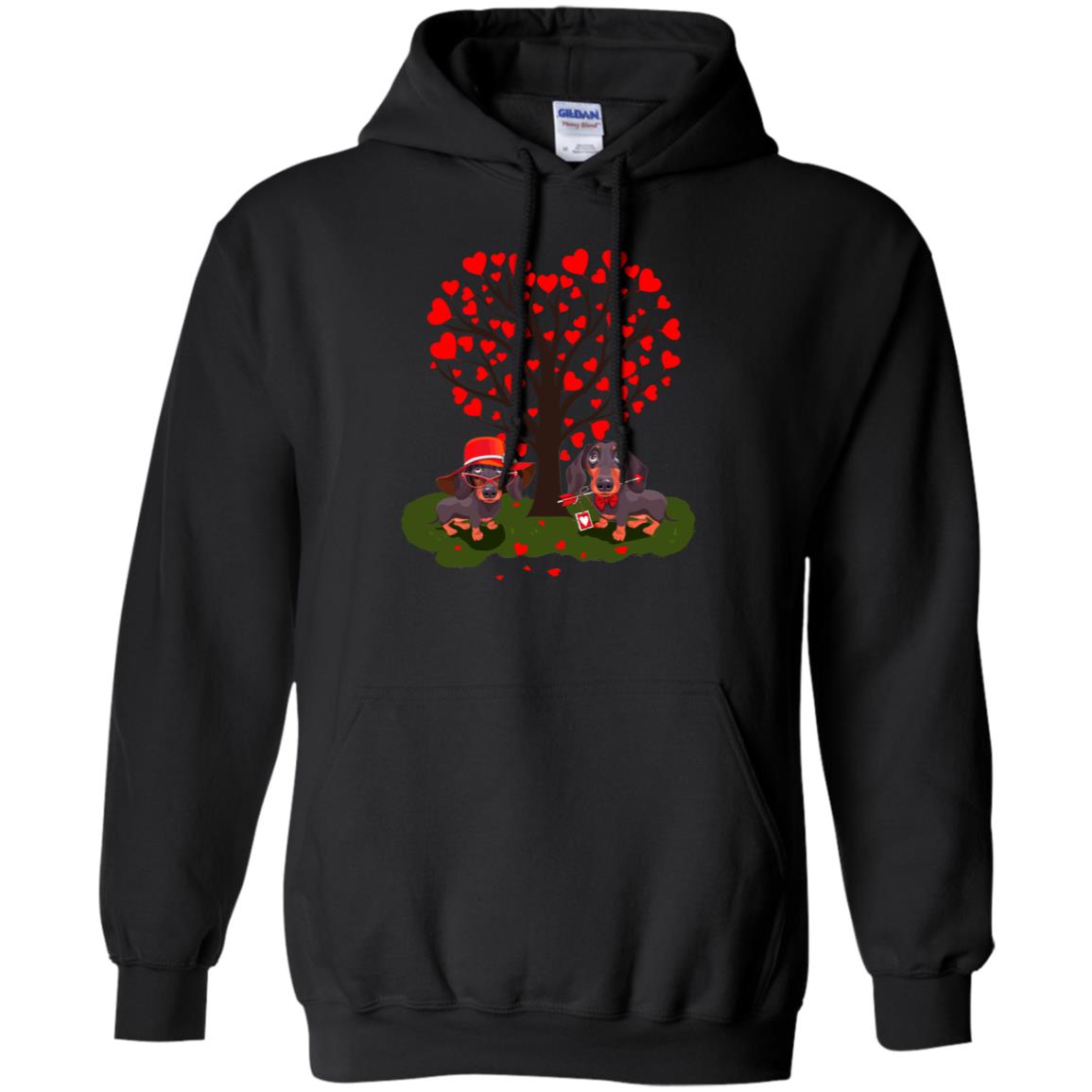 Valentine Dachshund Couple Heart Tree Shirt Black