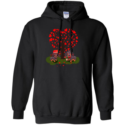 Valentine Dachshund Couple Heart Tree Shirt Black