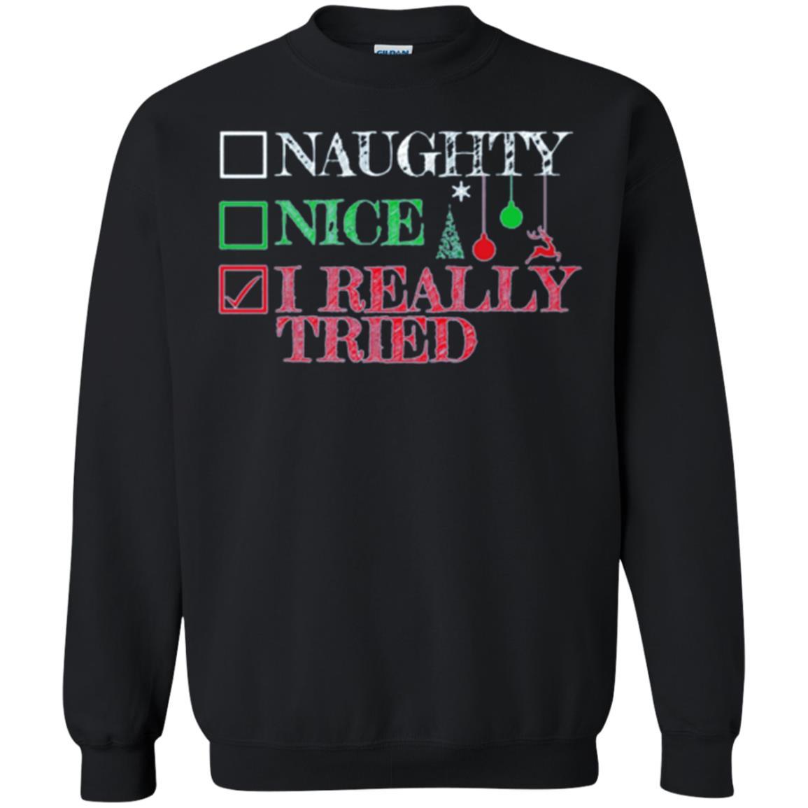 Christmas T-shirt Naugth Nice I Ready Tried Black