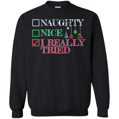 Christmas T-shirt Naugth Nice I Ready Tried Black