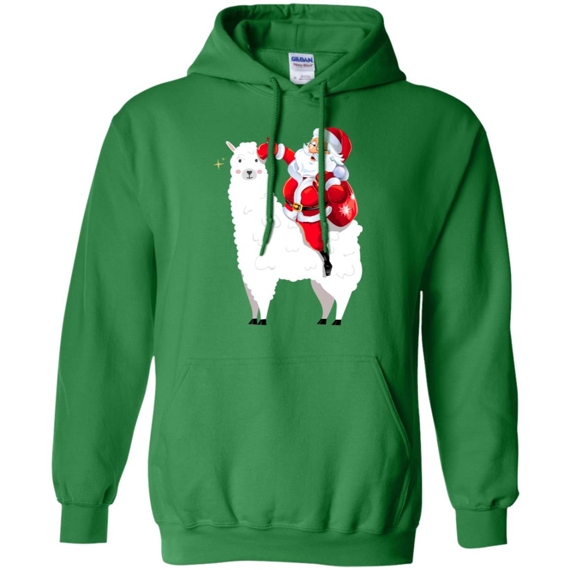 Alpaca Llama And Santa Claus X-mas Gift Shirt Irish Green