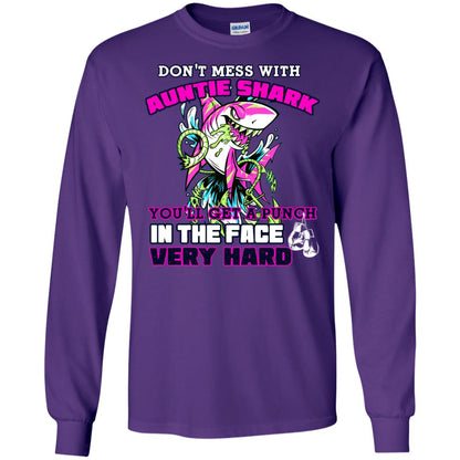 Don't Mess With Auntie Shark You'll Get A Punch In The Face Very Hard Family Shark Shirt Purple