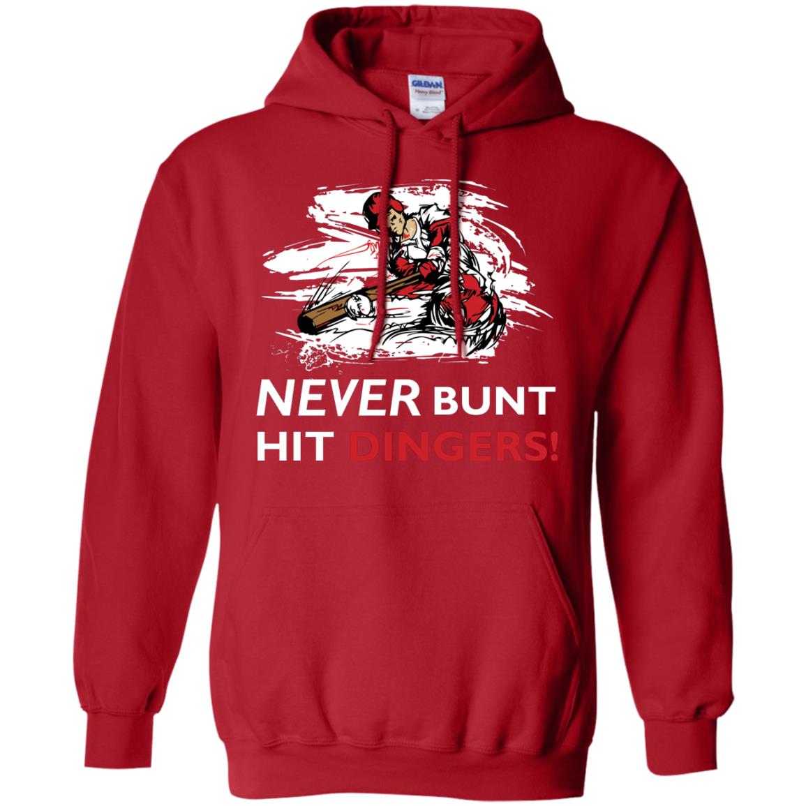 Baseball Lover T-shirt Never Bunt Hit Dingers Red
