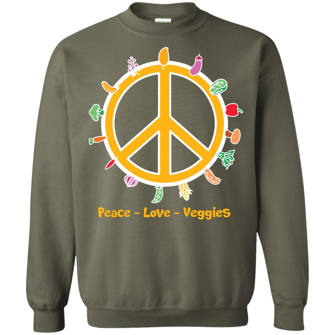 Vegetarian T-shirt Peace Love Veggies Military Green
