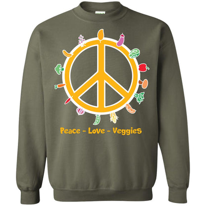Vegetarian T-shirt Peace Love Veggies Military Green