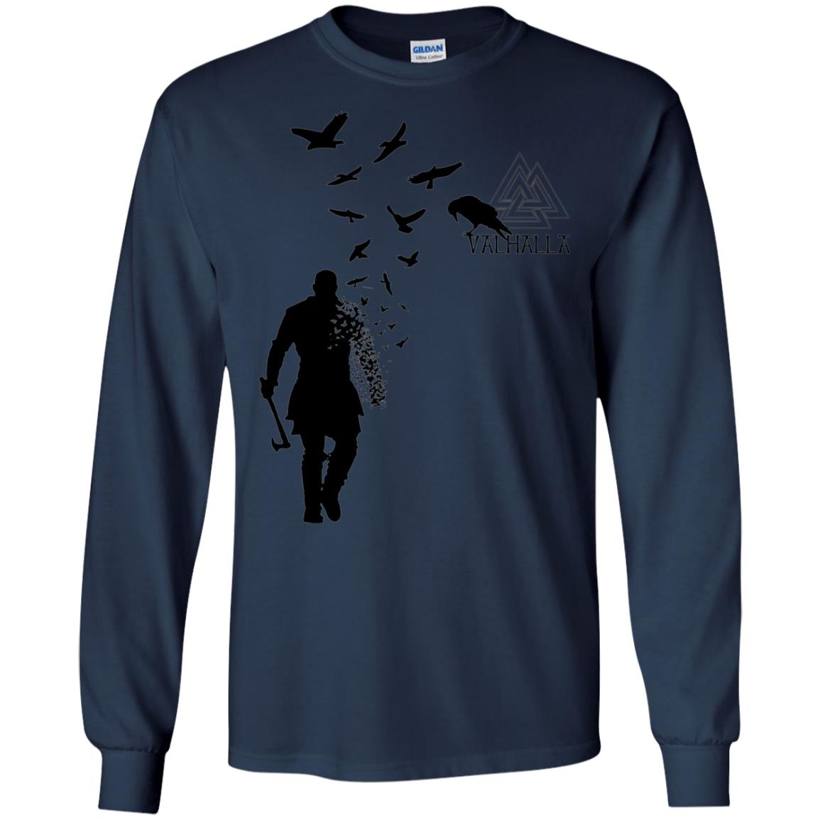 Vikings Axe Ragnar Lothbrok Flock Of Ravens Valhalla Symbol T-shirt Navy