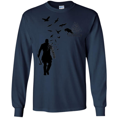 Vikings Axe Ragnar Lothbrok Flock Of Ravens Valhalla Symbol T-shirt Navy