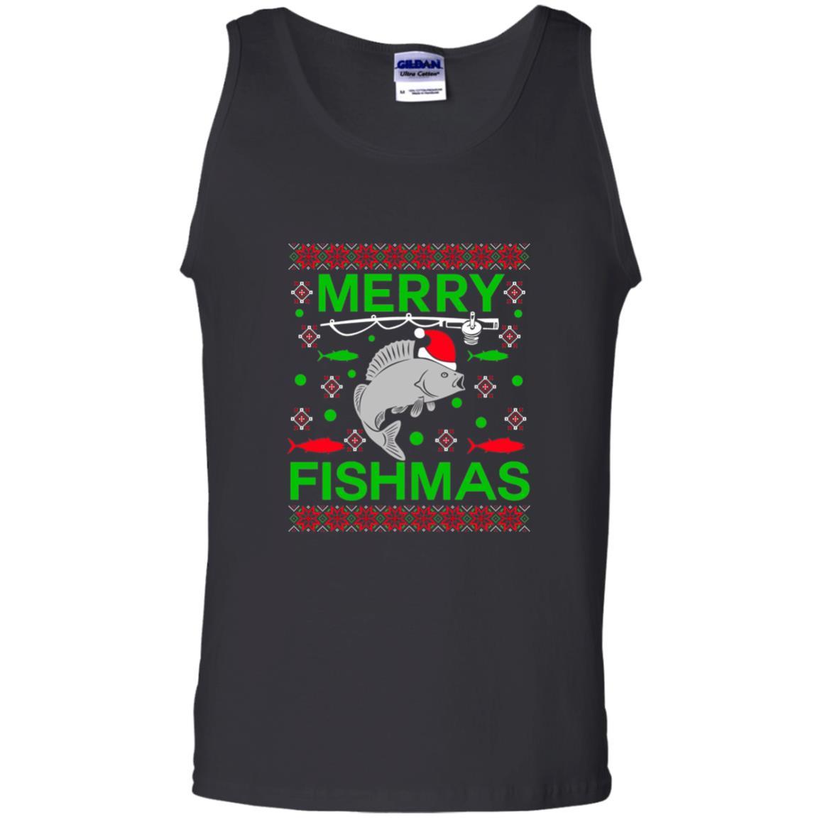 Christmas T-shirt Merry Fishmas Merry Christmas Fisherman Black