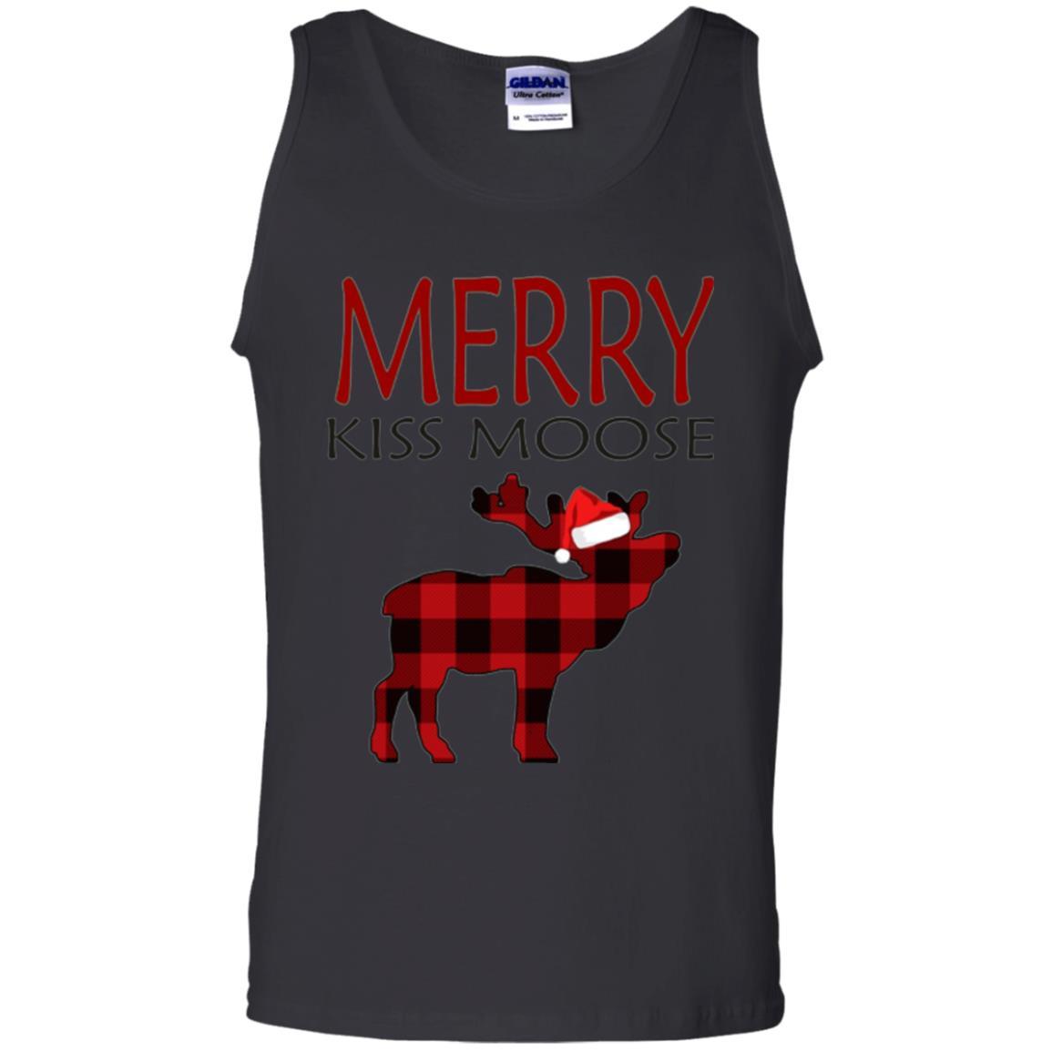 Christmas T-shirt Reindeer Plaid Moose Merry Kiss Moose Black