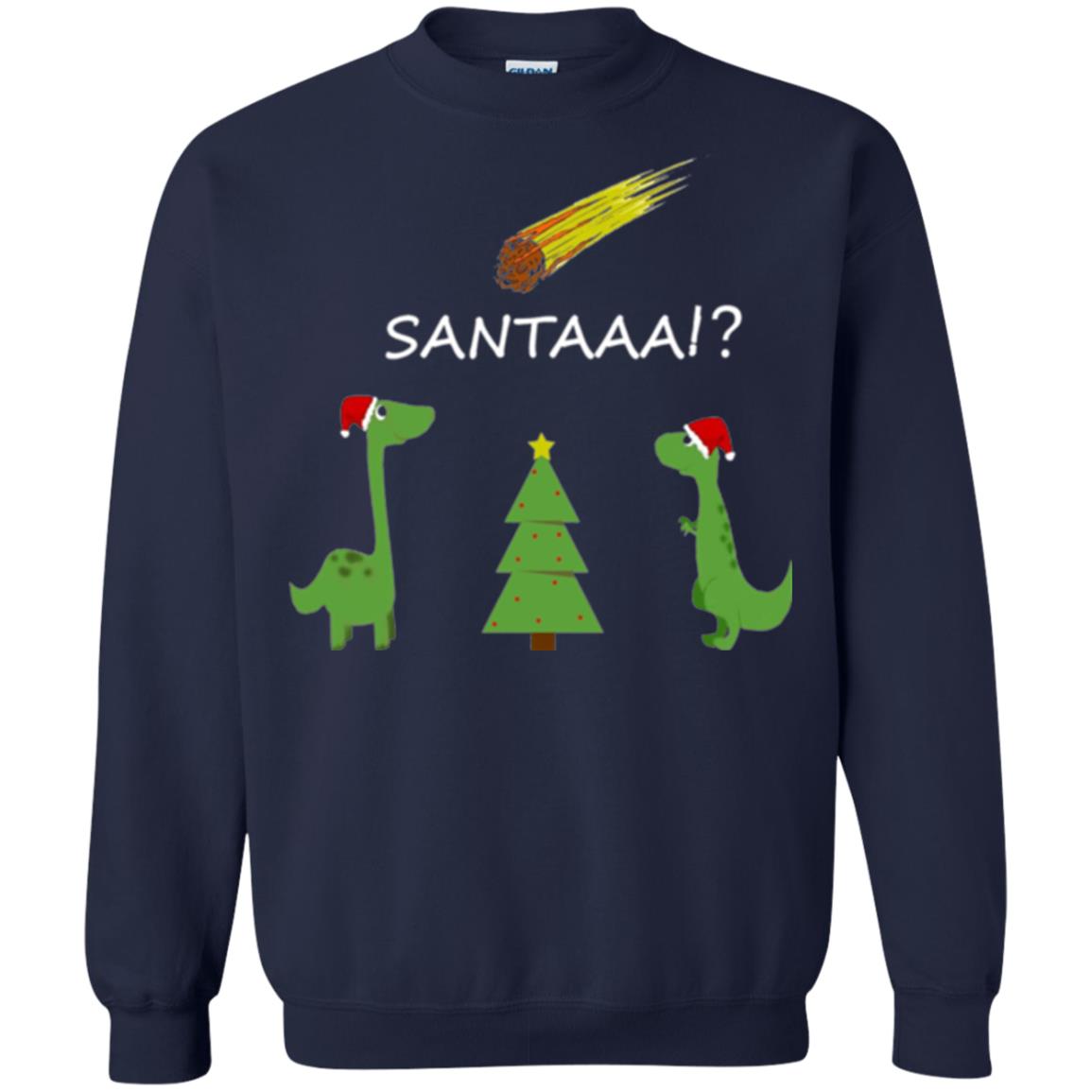 Christmas T-shirt Funny Dinosaus Santaaa Navy