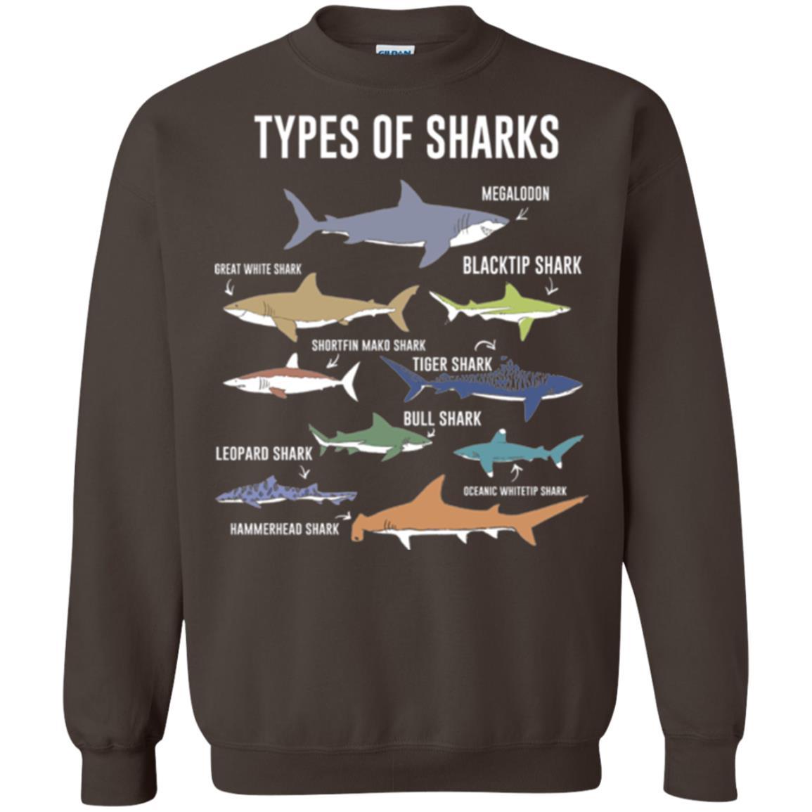 Shark Lover T-shirt 9 Types Of Sharks Ocean Dark Chocolate