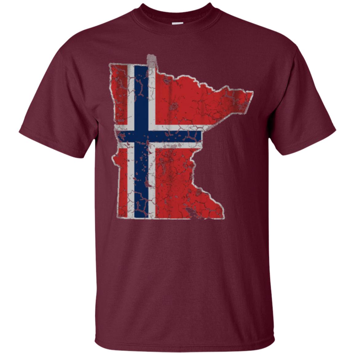 Minnesota Norwegian American Norge Norway Flag T-shirt Maroon