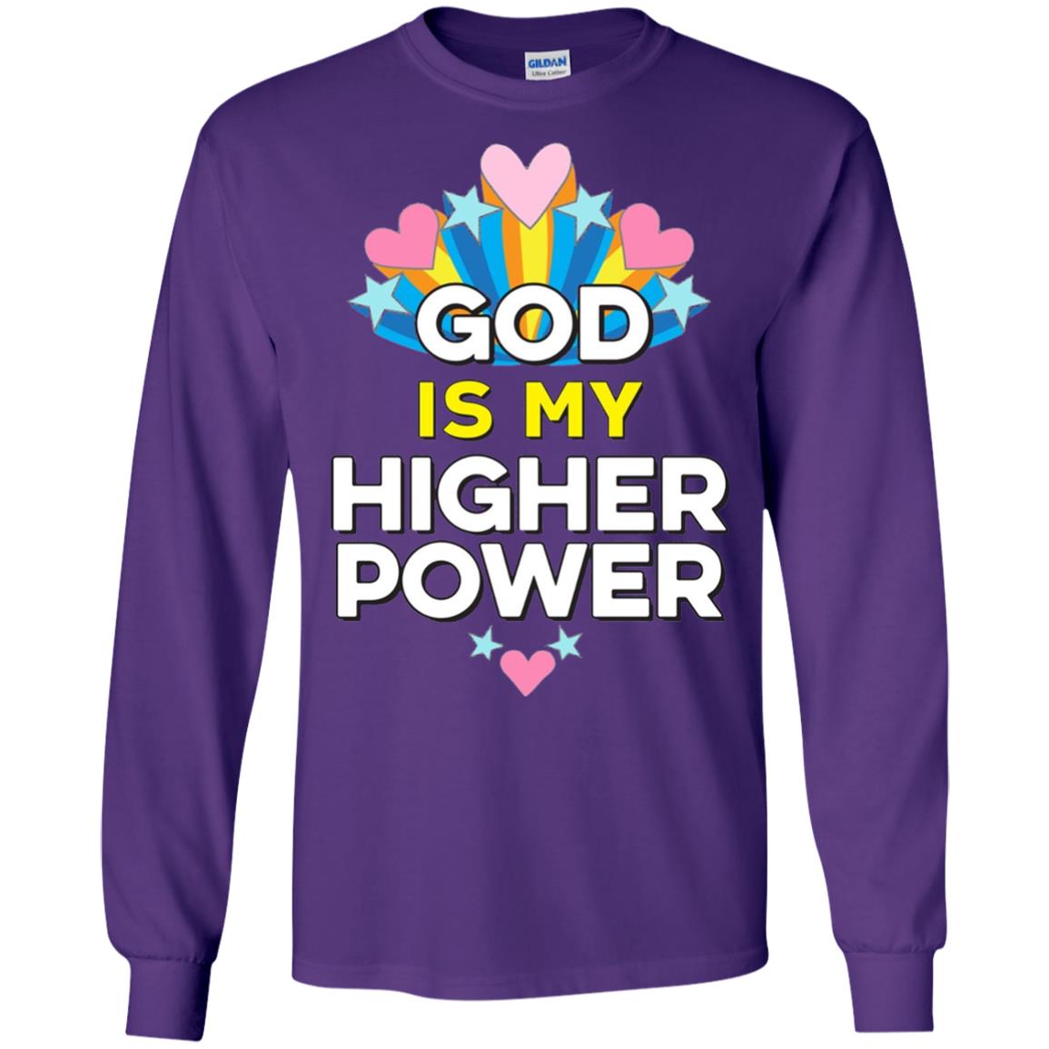 Funny Christian T-shirt God Is My Higher Power Hearts Stars Purple