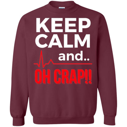 Funny Emergency Room T-shirt Keep Calm Oh Crap Flatline Maroon