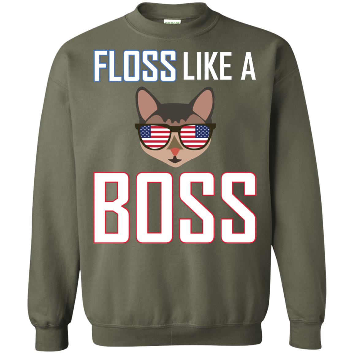 Floss Like A Boss Cat Shirt Military Green