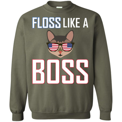 Floss Like A Boss Cat Shirt Military Green
