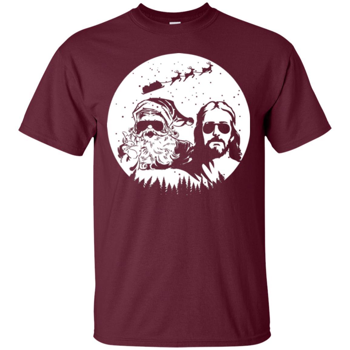 Christmas T-shirt Jesus And Santa Claus Maroon