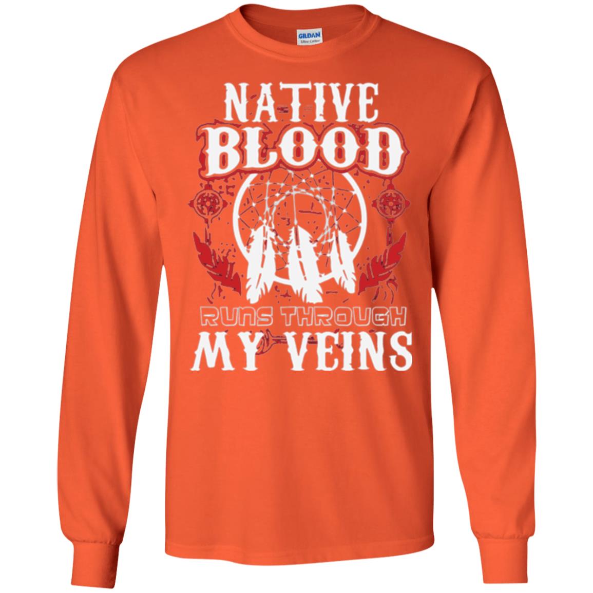 American T-shirt Native Blood Runs Through My Veins Orange