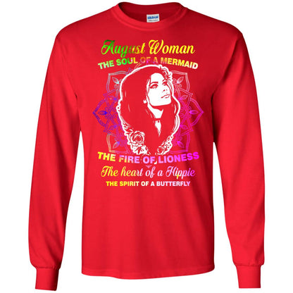 August Woman Shirt The Soul Of A Mermaid The Fire Of Lioness The Heart Of A Hippeie The Spirit Of A Butterfly Red