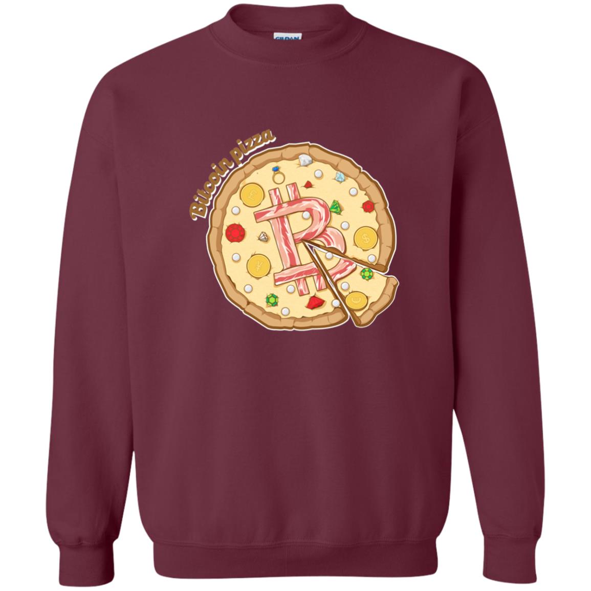 Funny Bitcoin Pizza T-shirt Crypto Currency Maroon