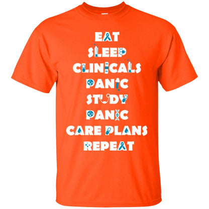 Nurse Student T-shirt Eat Sleep Clinicals Panic Study Panic Care Plans Repeat Orange