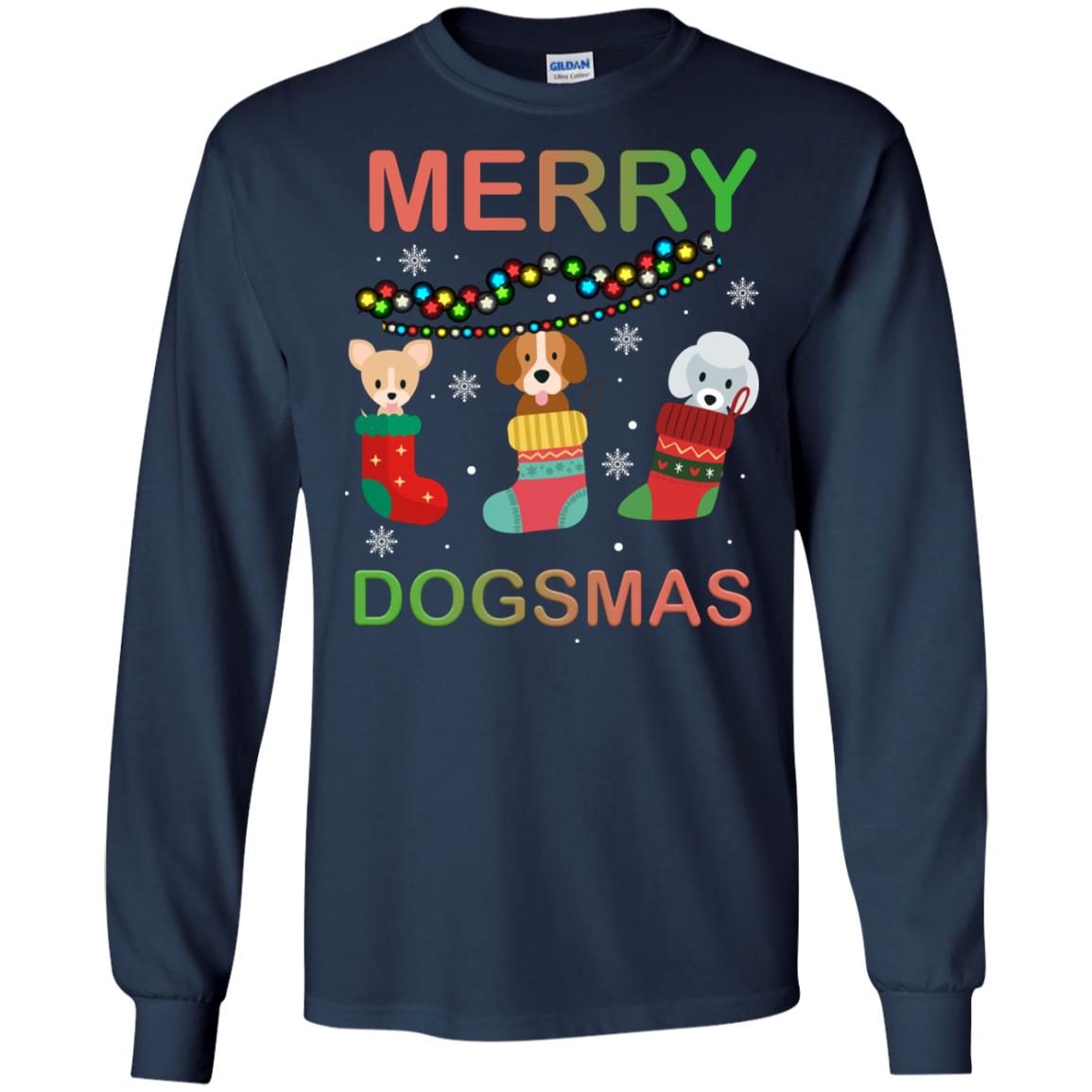 Merry Dogsmas X-mas Gift Shirt For Dogs Lovers Navy