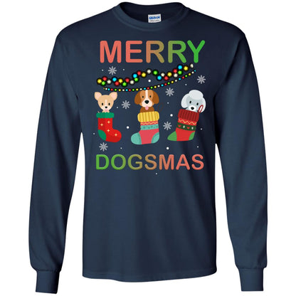 Merry Dogsmas X-mas Gift Shirt For Dogs Lovers Navy