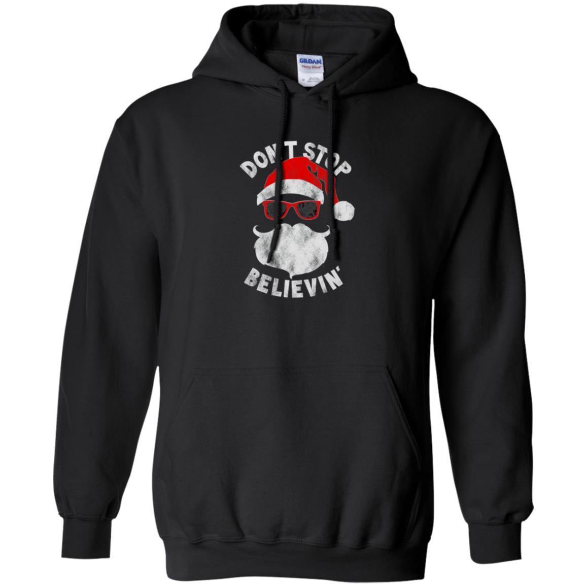 Christmas T-shirt Don't Stop Believing Cool Shades Santa Black