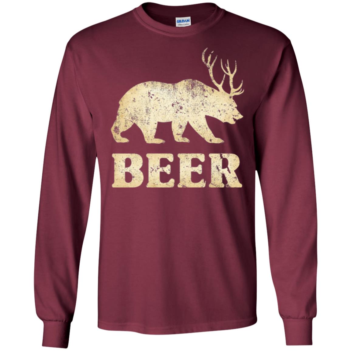 Beer T-shirt Vintage Bear Deer Maroon