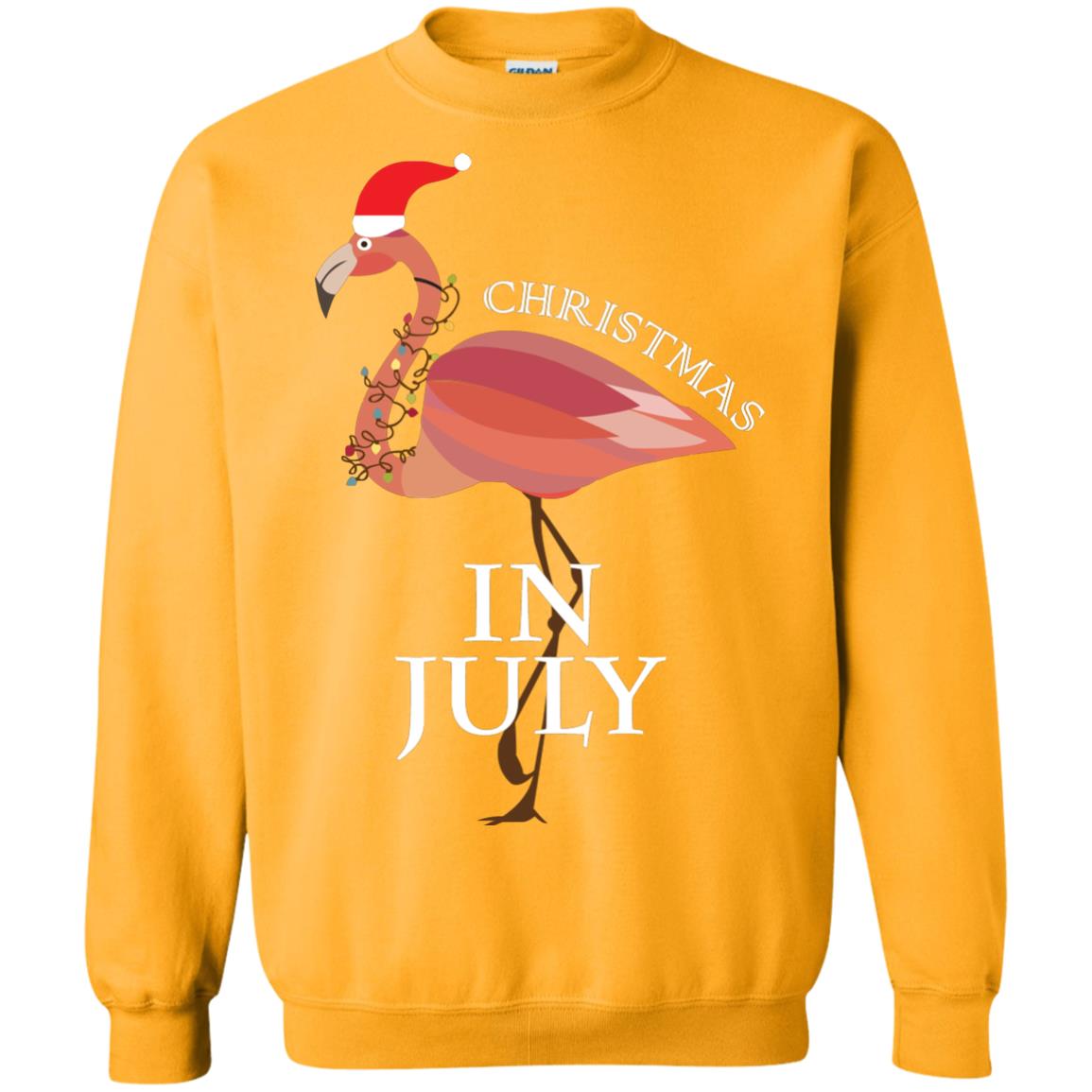 Flamingo With Santa_s Hat Christmas In July Xmas In Summer Shirt Gold