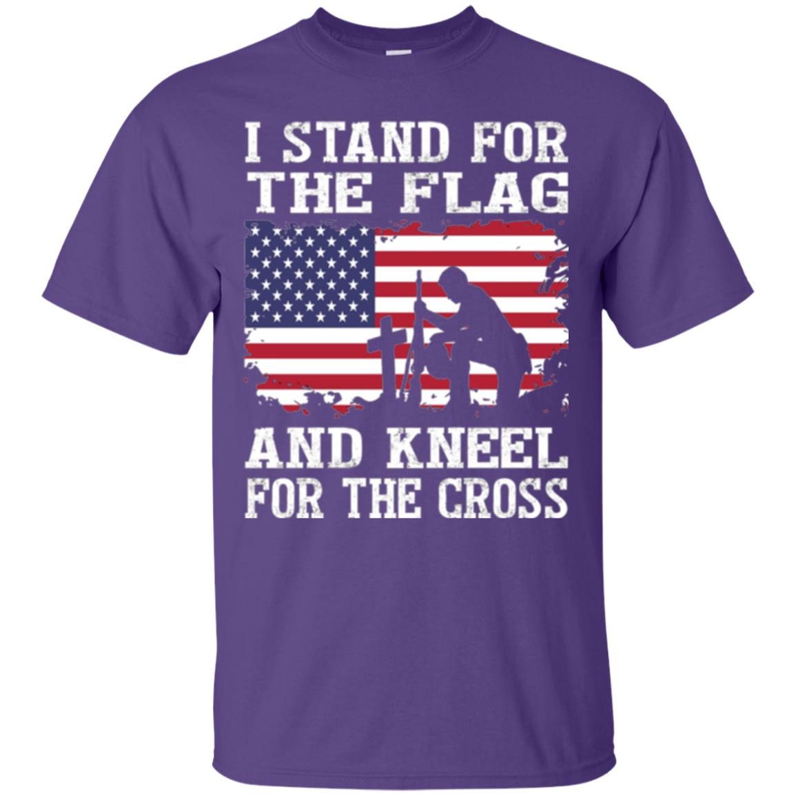 Miiitary T-shirt Stand For The Flag And Kneel For The Cross Purple