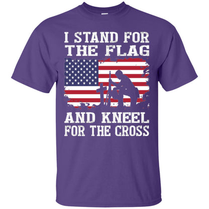 Miiitary T-shirt Stand For The Flag And Kneel For The Cross Purple