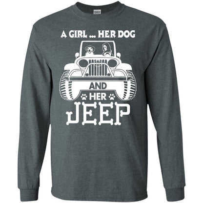 Dog Lover T-shirt A Girl Her Dog And Her Jeep Dark Heather