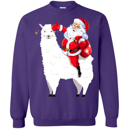 Alpaca Llama And Santa Claus X-mas Gift Shirt Purple