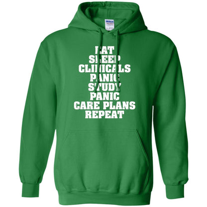 Funny Nursing Student T-shirt Eat Sleep Clinicals Panic Irish Green