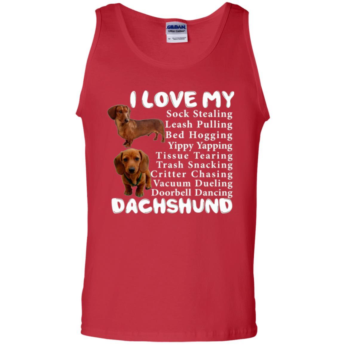 Dachshund T-shirt Sock Stealing Bed Hogging Red
