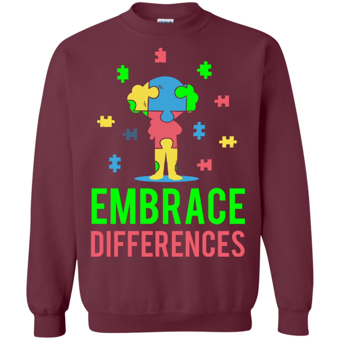 Autism Awareness T-shirt Embrace Differences Maroon
