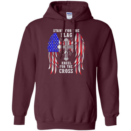 Christian T-shirt Stand For The Flag Kneel For The Cross Maroon